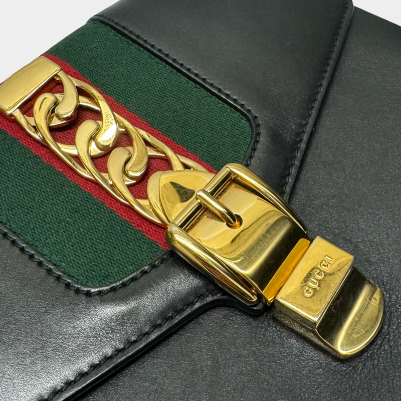 Gucci Women's Sylvie Black Leather Clutch with Gold Hardware