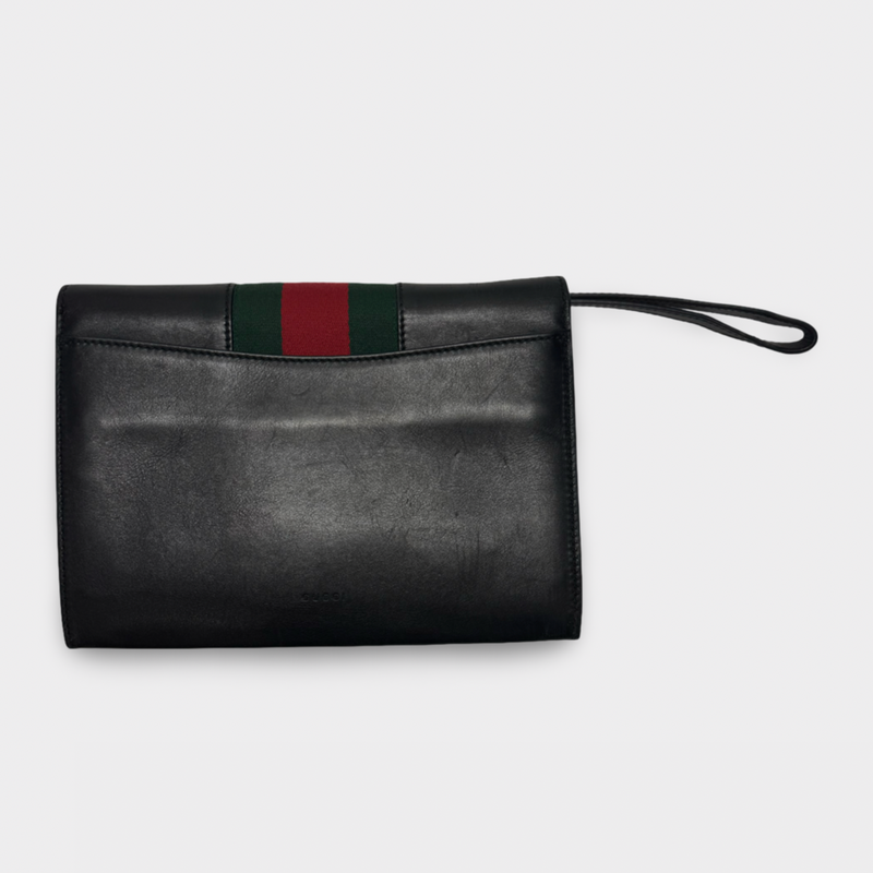 Gucci Women's Sylvie Black Leather Clutch with Gold Hardware