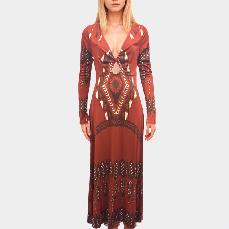 Johanna Ortiz Broken Arrow Stretch Red Viscose Long Dress