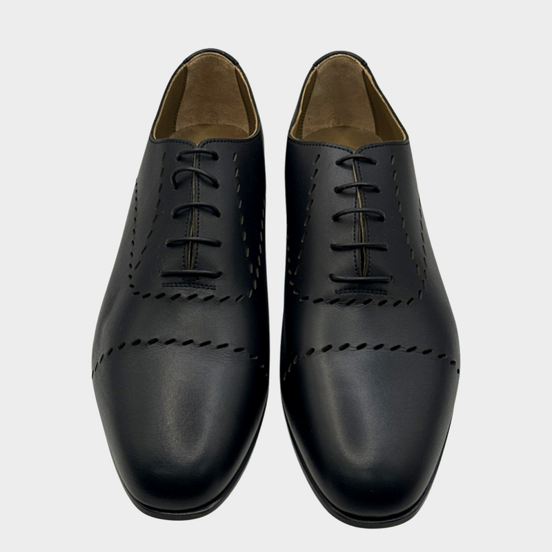 Hermes women's black leather laser cut loafers