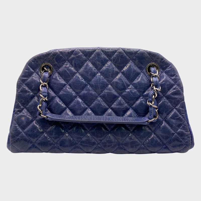 Chanel women's blue quilted leather moon-shaped vintage handbag
