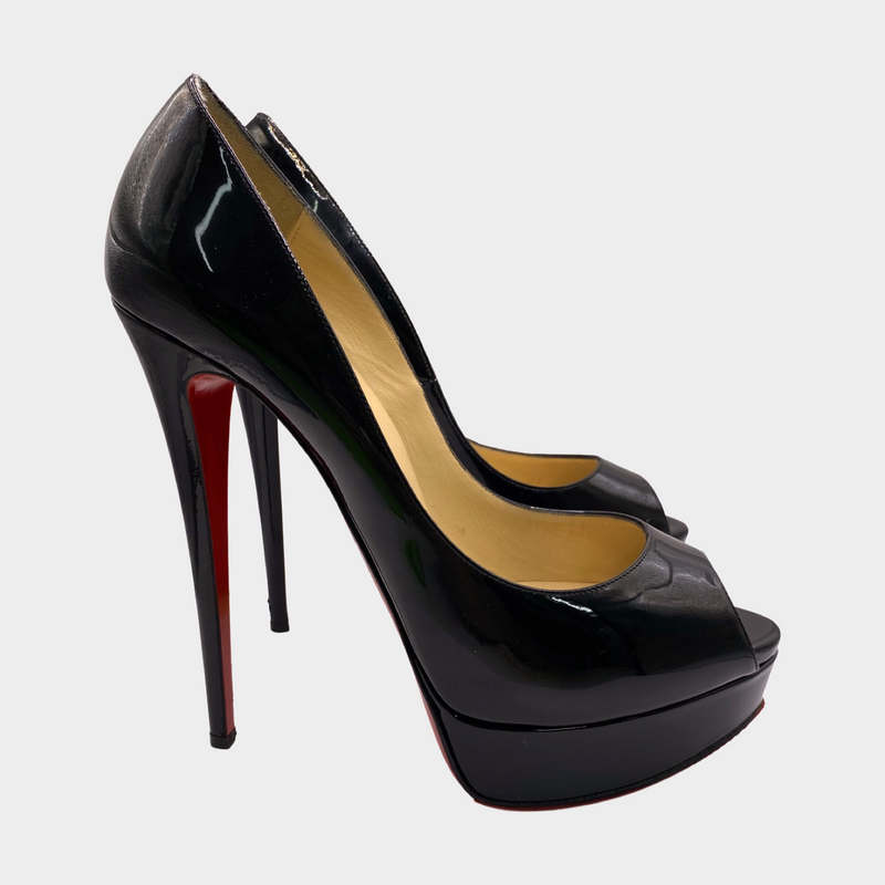 Christian Louboutin black patent leather open-toe 'highness' platform heels