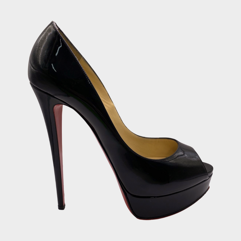 Christian Louboutin black patent leather open-toe 'highness' platform heels