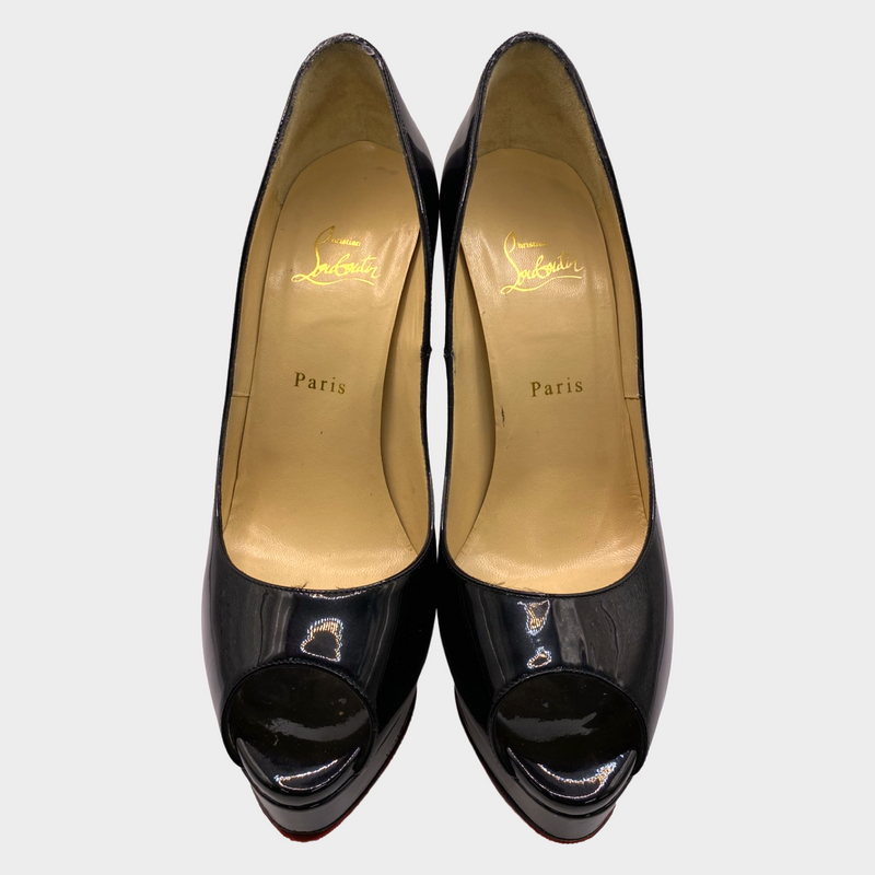 Christian Louboutin black patent leather open-toe 'highness' platform heels