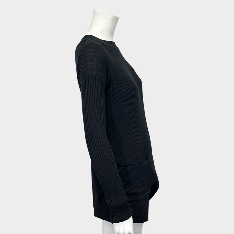 Sacai women's black knit jumper with skirt inspired by tailoring blazer