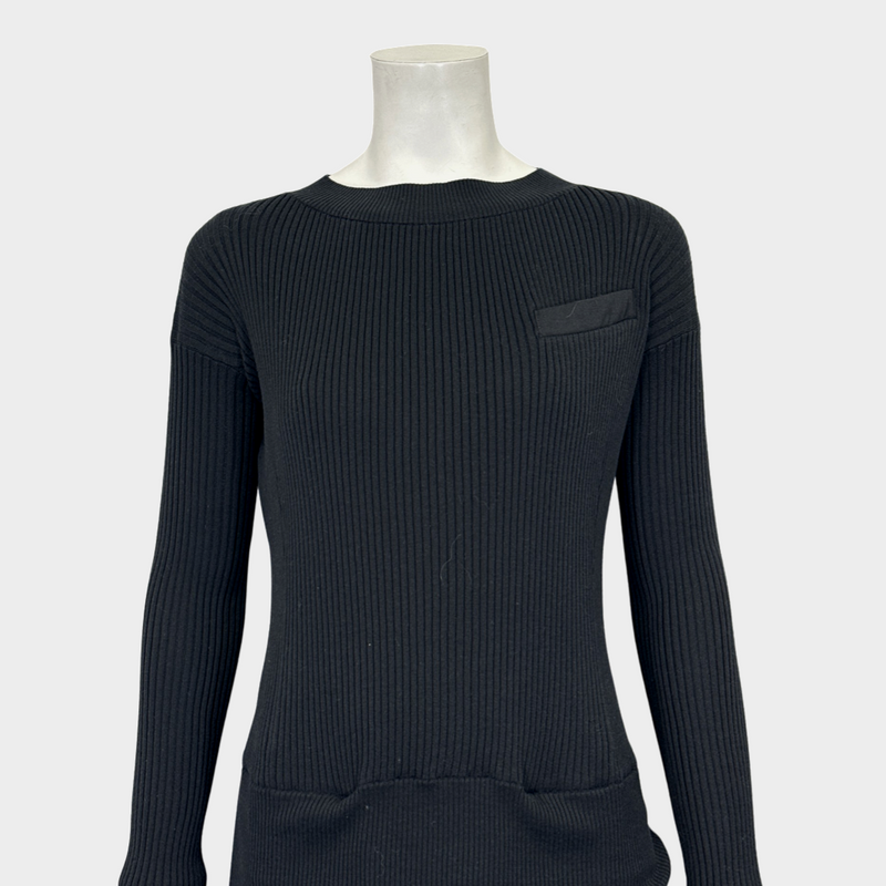 Sacai women's black knit jumper with skirt inspired by tailoring blazer