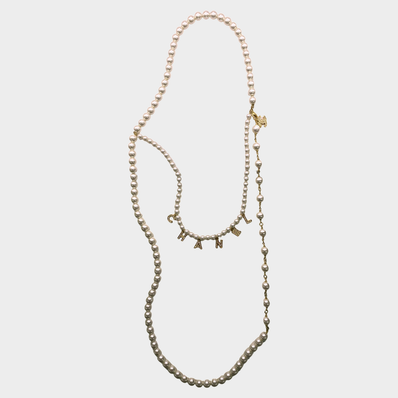 Chanel women's dual layer pearl necklace with diamante letter charms – Loop  Generation