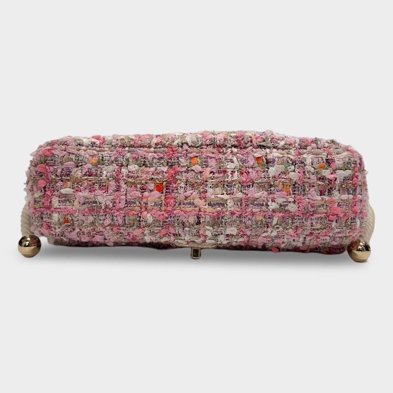 Chanel 2019 Pink Tweed Medium Pearl Handle Flap Bag