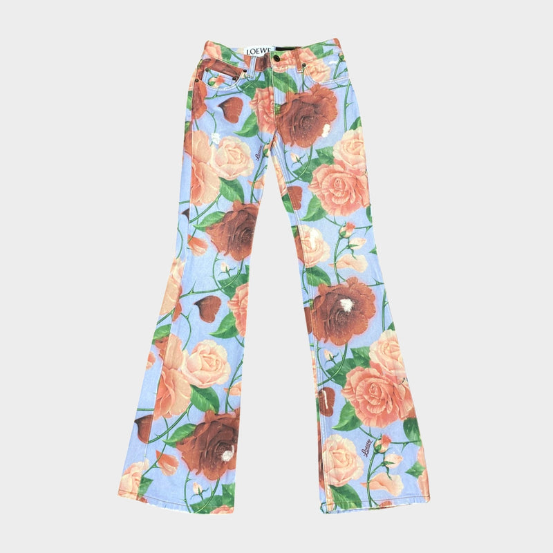 Loewe women's blue floral flared jeans