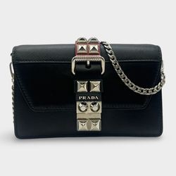 Prada Women's Black Leather Studded Elektra Wallet On Chain