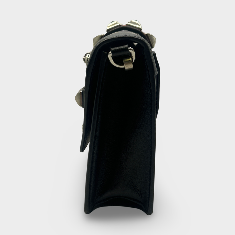 Prada Women's Black Leather Studded Elektra Wallet On Chain