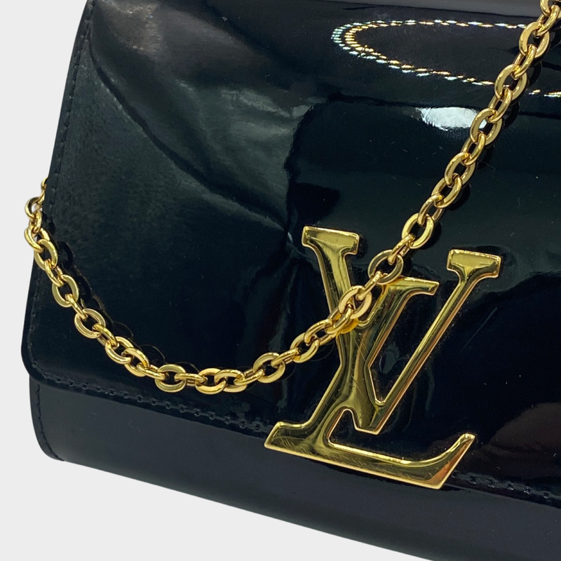 Louis Vuitton women's black patent leather small bag on a chain