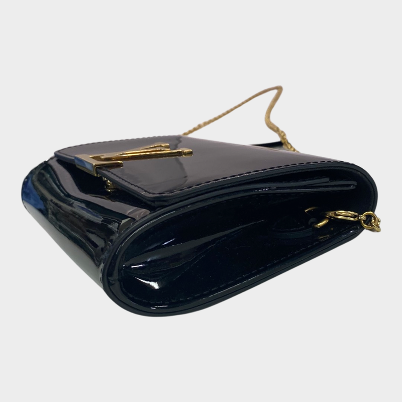 Louis Vuitton women's black patent leather small bag on a chain