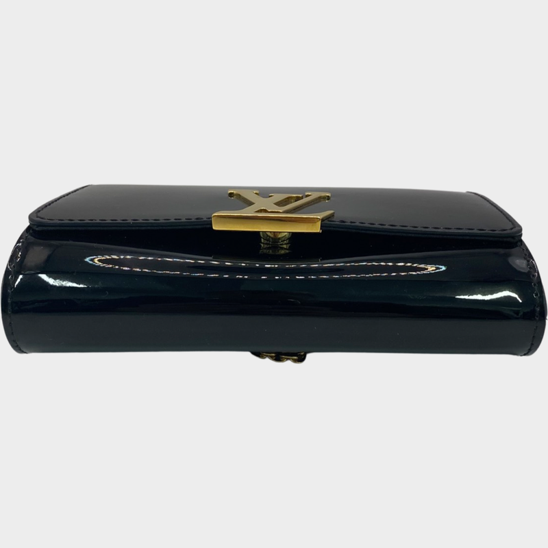 Louis Vuitton women's black patent leather small bag on a chain