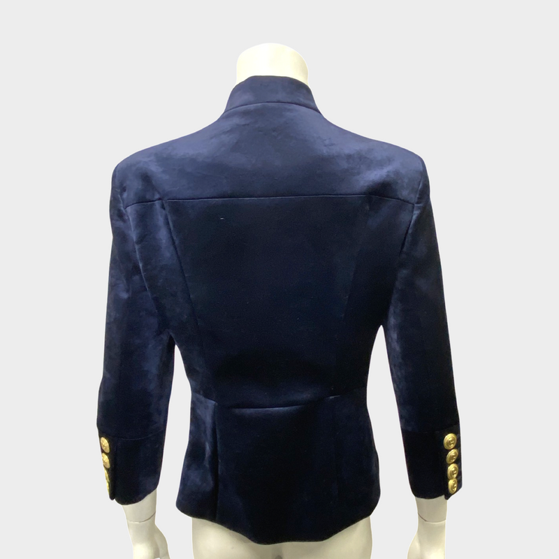 Pierre Balmain women's navy velvet double breasted blazer with gold buttons