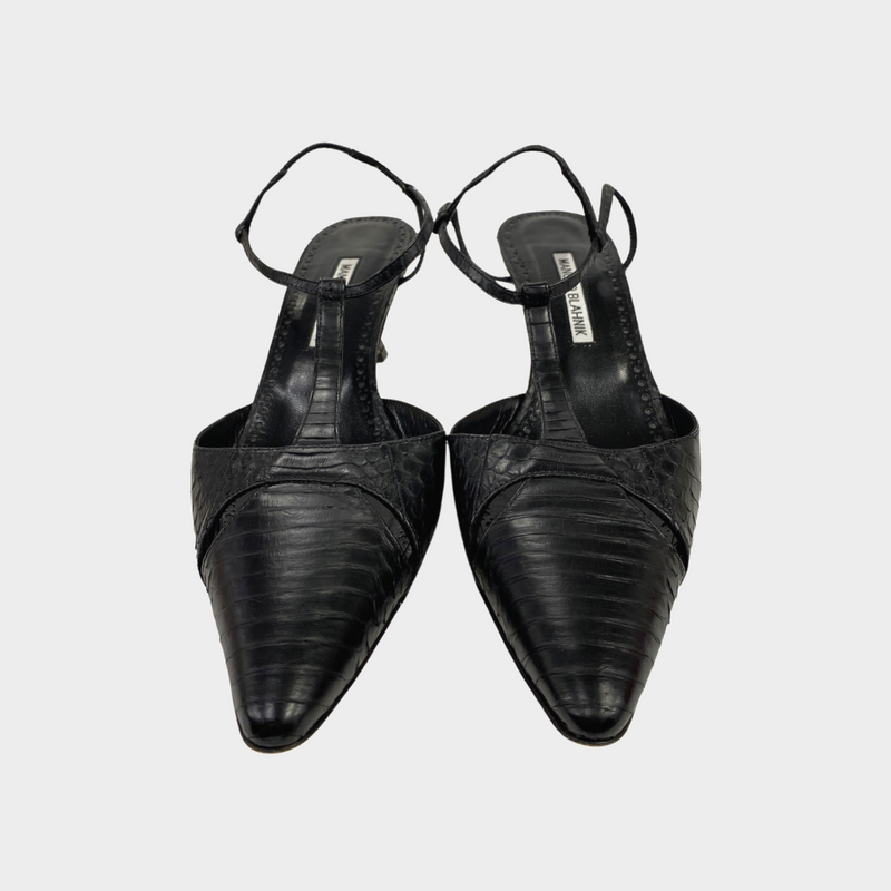 Manolo Blahnik black kitten heel sandal