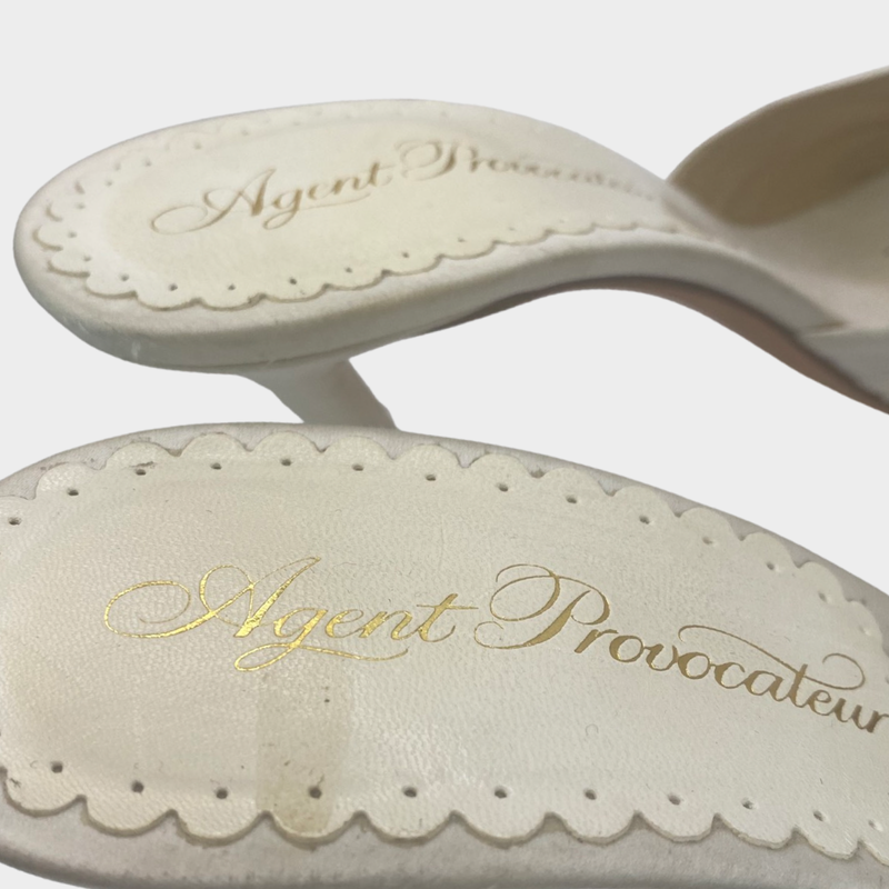 Agent Provocateur Enrica white satin mules