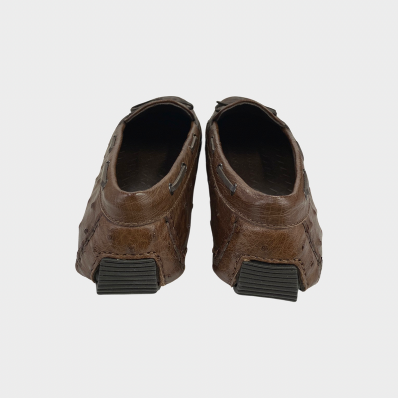 Bottega Veneta women's brown ostrich leather flats