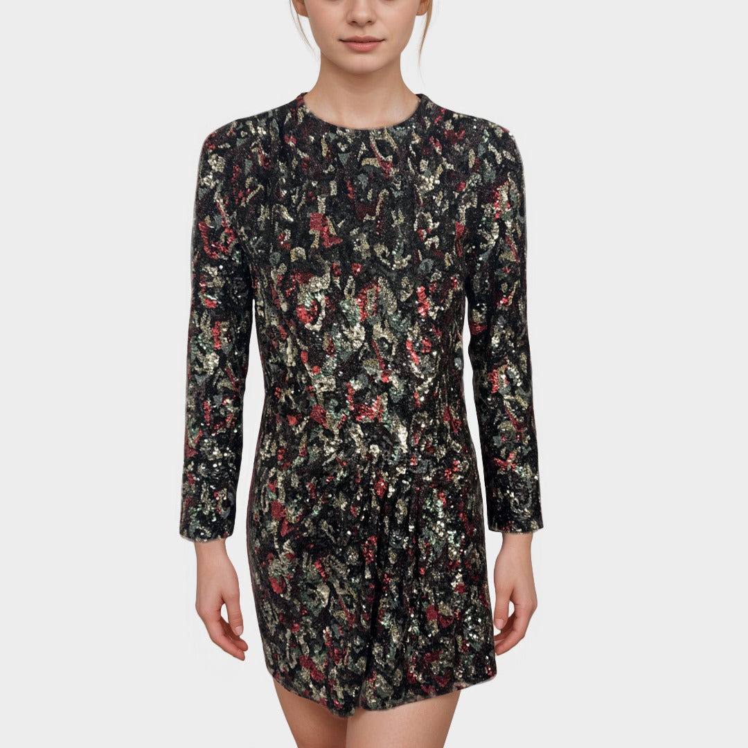 saint laurent sequin mini dress Saint Laurent Multicolour red, gold, green, and pink accents sequin mi –  Loop Generation