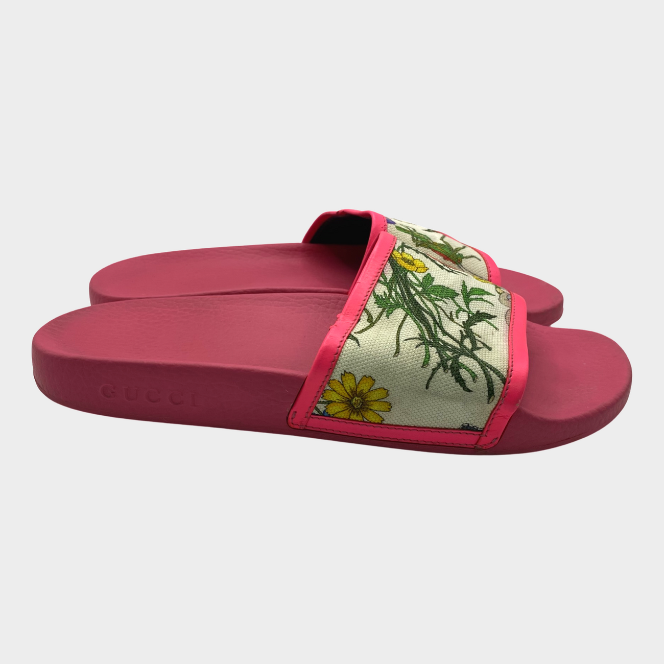 Pink floral gucci slides clearance