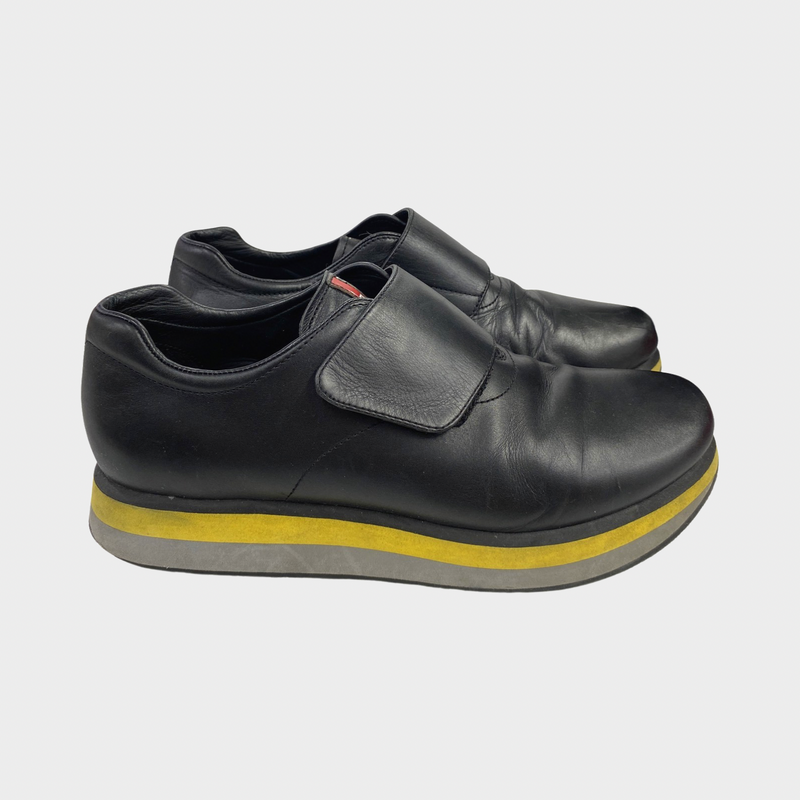 Prada men's black platform sneakers with velcro strap