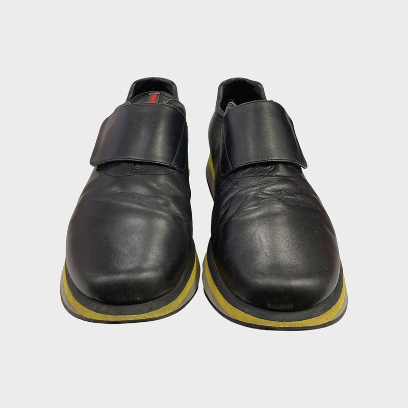 Prada men's black platform sneakers with velcro strap