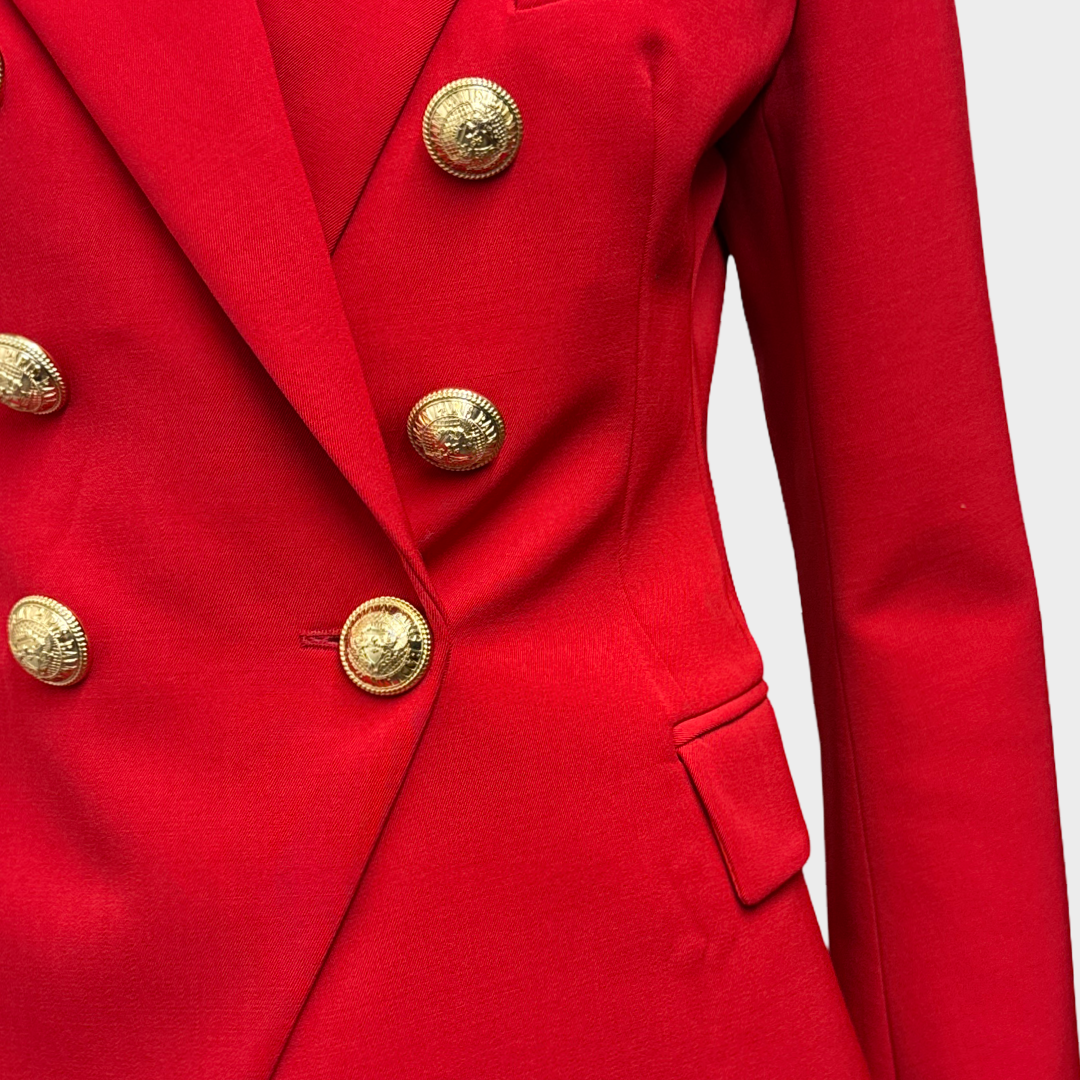 Balmain Women's Red double-breasted gold buttons Blazer 42 – Loop Generation