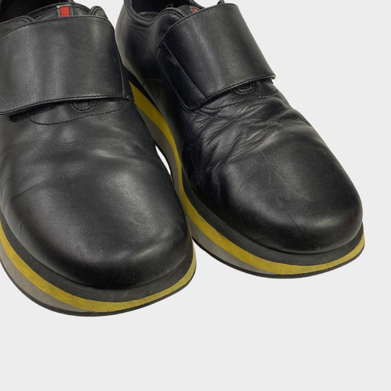 Prada men's black platform sneakers with velcro strap