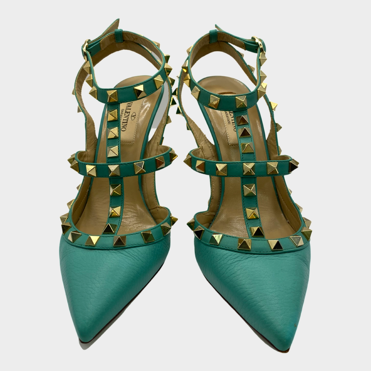 Valentino turquoise leather rockstud heels Loop Generation