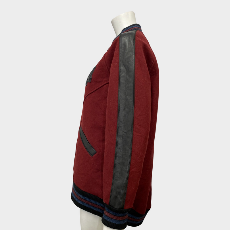 Coach women's burgundy and black, wool and leather bomber jacket