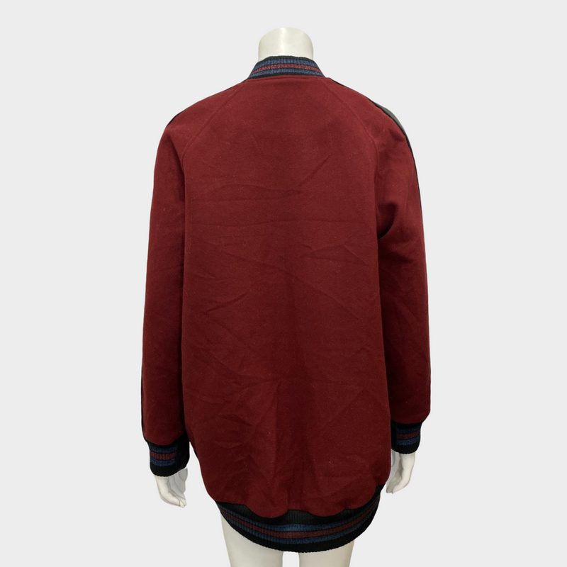 Coach women's burgundy and black, wool and leather bomber jacket