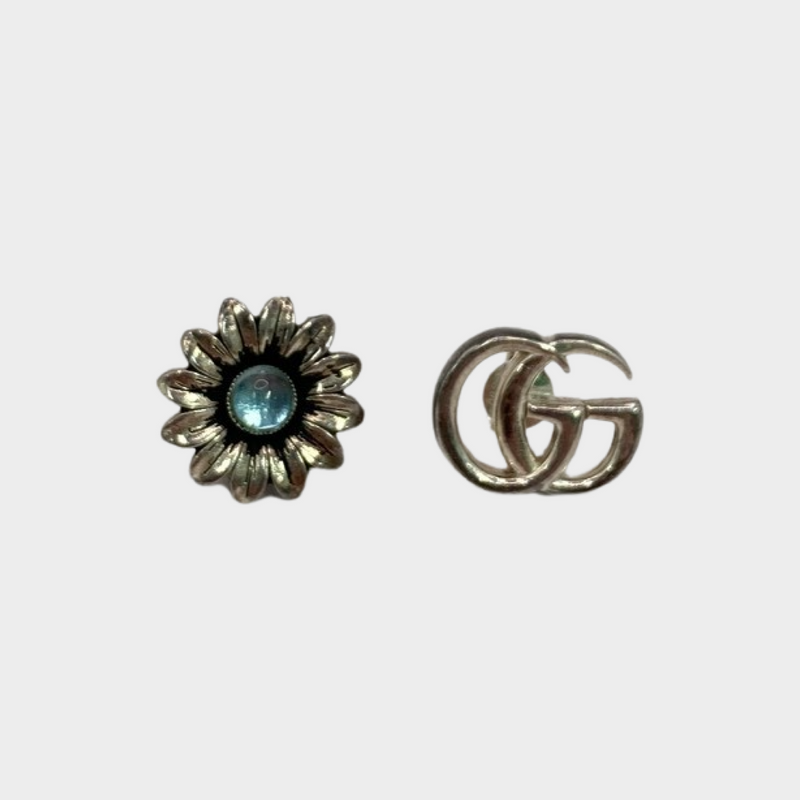 Gucci women's silver flower and GG logo earrings