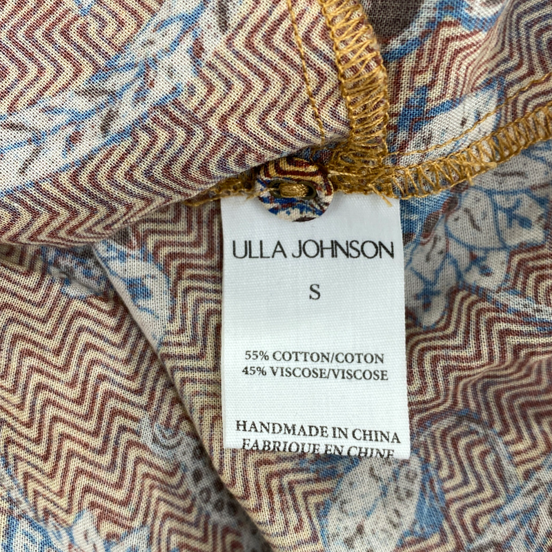 Ulla Johnson camel and navy floral print cotton and viscose belted dress