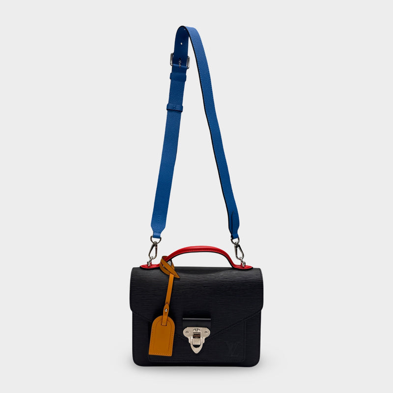 Louis Vuitton Neo Monceau Black Handbag with red handle and blue strap