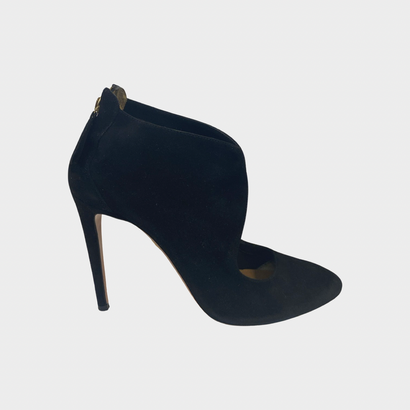 Aquazzura women's black suede cutout ankle boots with back zipper