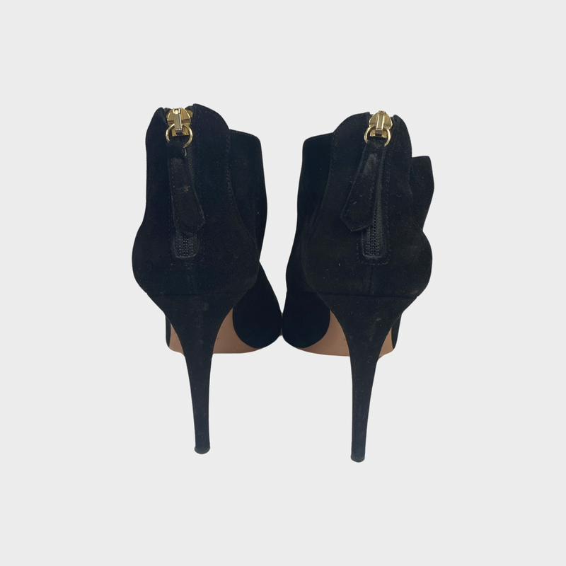 Aquazzura women's black suede cutout ankle boots with back zipper
