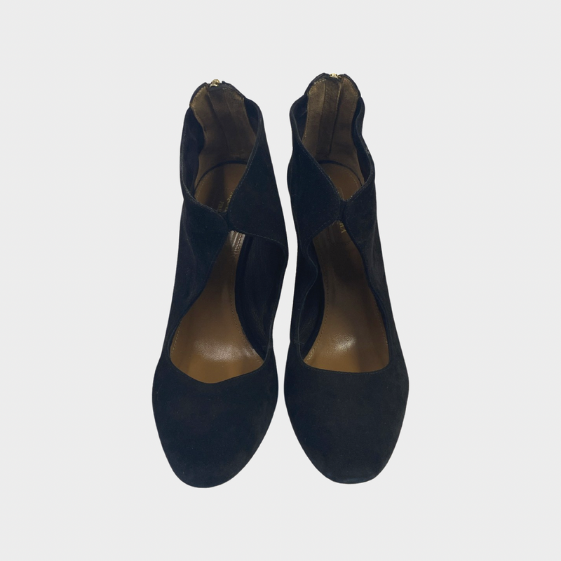 Aquazzura women's black suede cutout ankle boots with back zipper