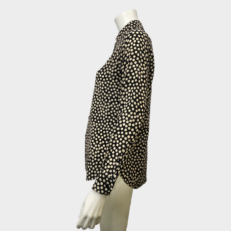 Saint Laurent women's black and white polka dot silk blouse