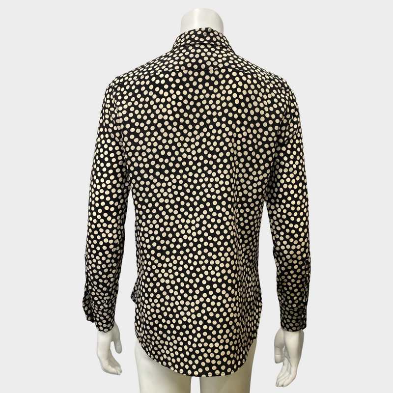 Saint Laurent women's black and white polka dot silk blouse
