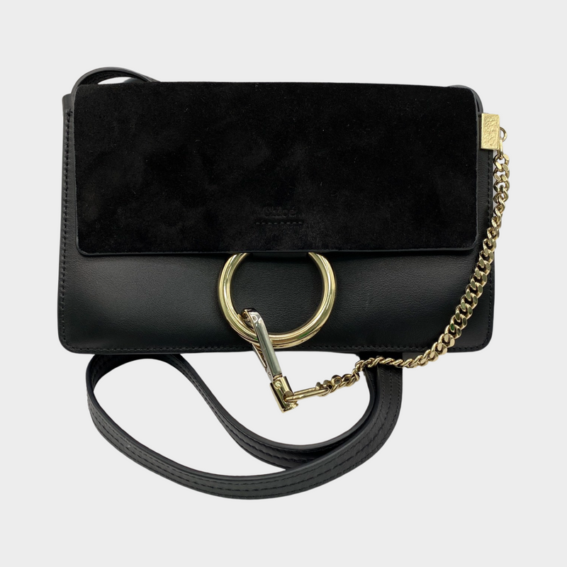 ChloÉ Faye black leather and suede handbag with gold hardware