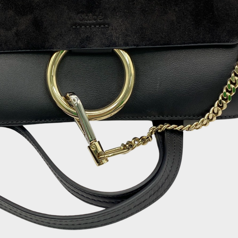 ChloÉ Faye black leather and suede handbag with gold hardware
