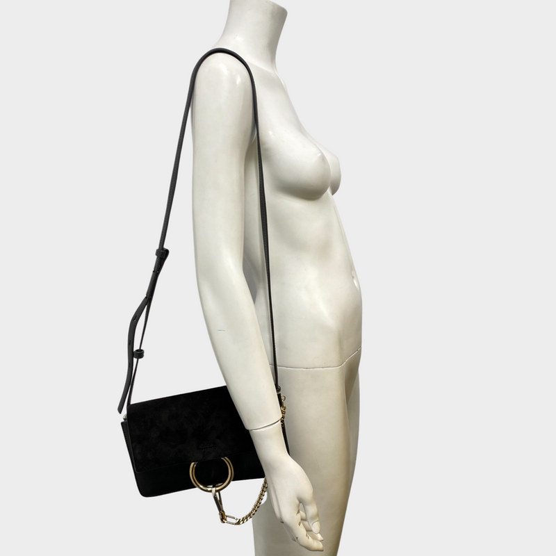 ChloÉ Faye black leather and suede handbag with gold hardware
