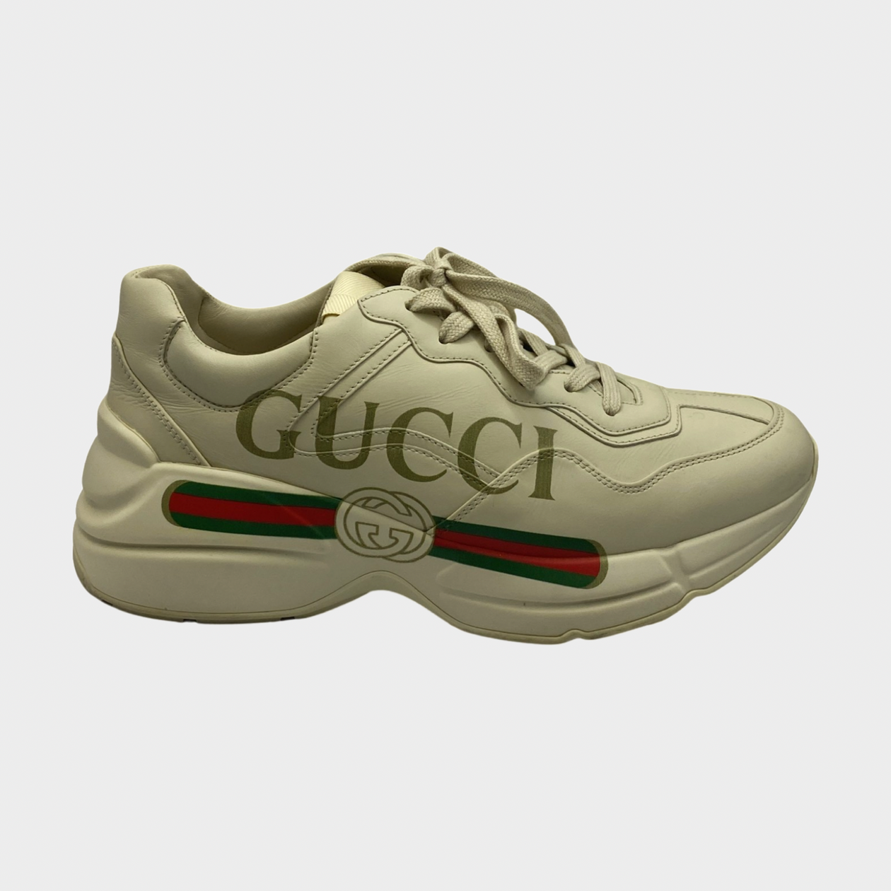 Women's Ivory Leather Rhyton Vintage Gucci Logo Sneaker