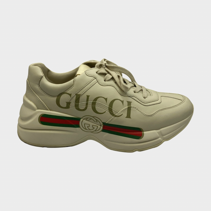 Gucci women's ecru leather Rhyton logo sneakers