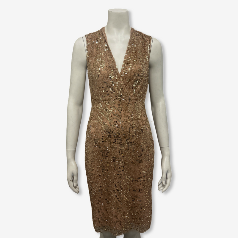 Jenny Packham Blush Pink and Gold Sequin Cocktail Dress