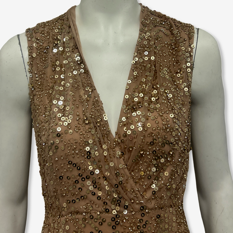 Jenny Packham Blush Pink and Gold Sequin Cocktail Dress