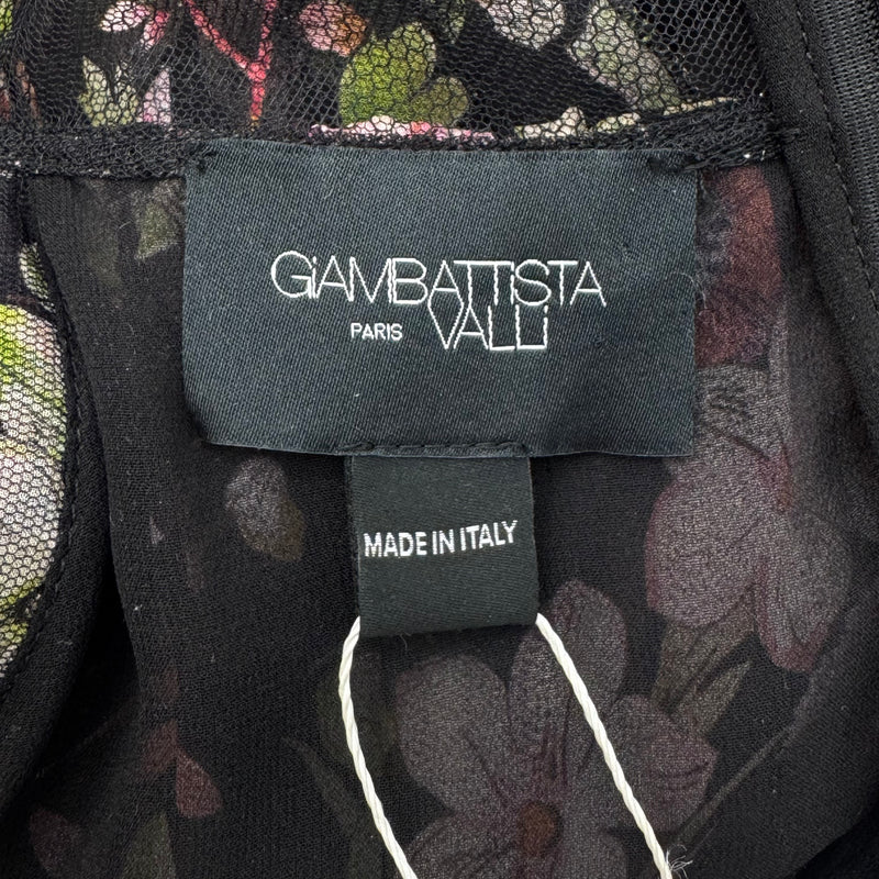 Giambattista Valli Black Silk Dress with Pink and Green Floral Pattern