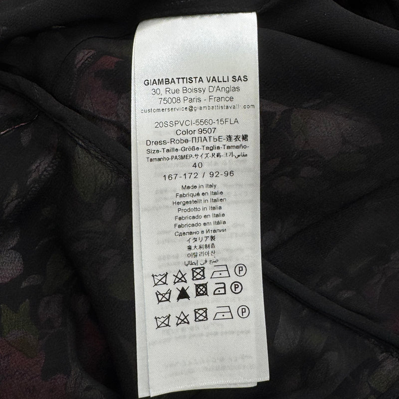 Giambattista Valli Black Silk Dress with Pink and Green Floral Pattern