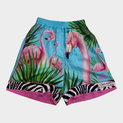 DOLCE&GABBANA X KHALED KHALED women's multicoloured flamingo print silk shorts