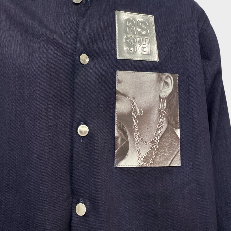Raf Simons men's navy cotton oversized shirt with silver and photo patches